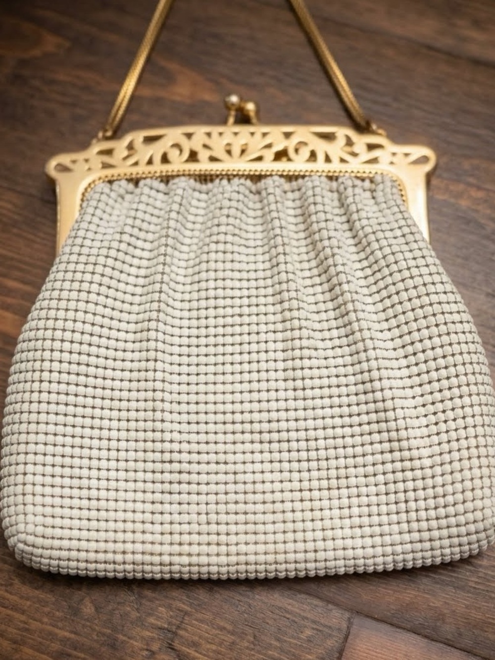 Vintage Whiting & Davis Gold Metal Mesh Evening Bag – Style 2893 Ornate Frame